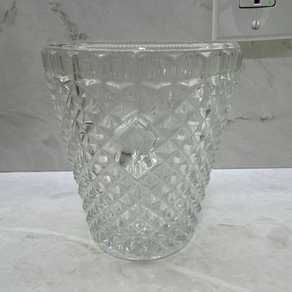 Vintage Crystal Cut Glass Ice Bucket with Tongs Anchor Hocking Wexford Pattern
